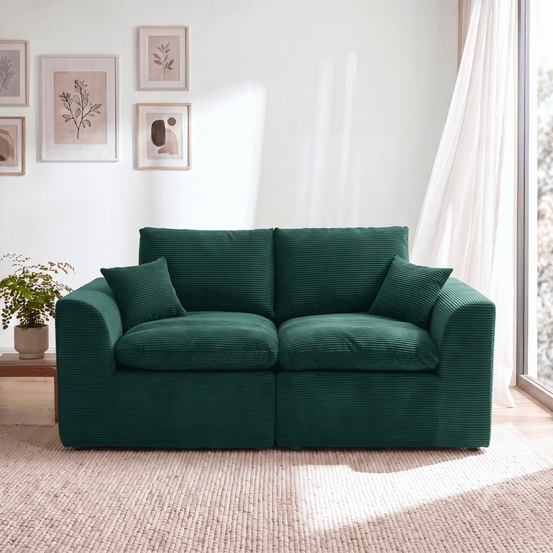 Gewnee Loveseat Sofa, Modular Cloud Couch, Corduroy 2 Seater Sofa with Removable Covers, No Assembly Required,Green