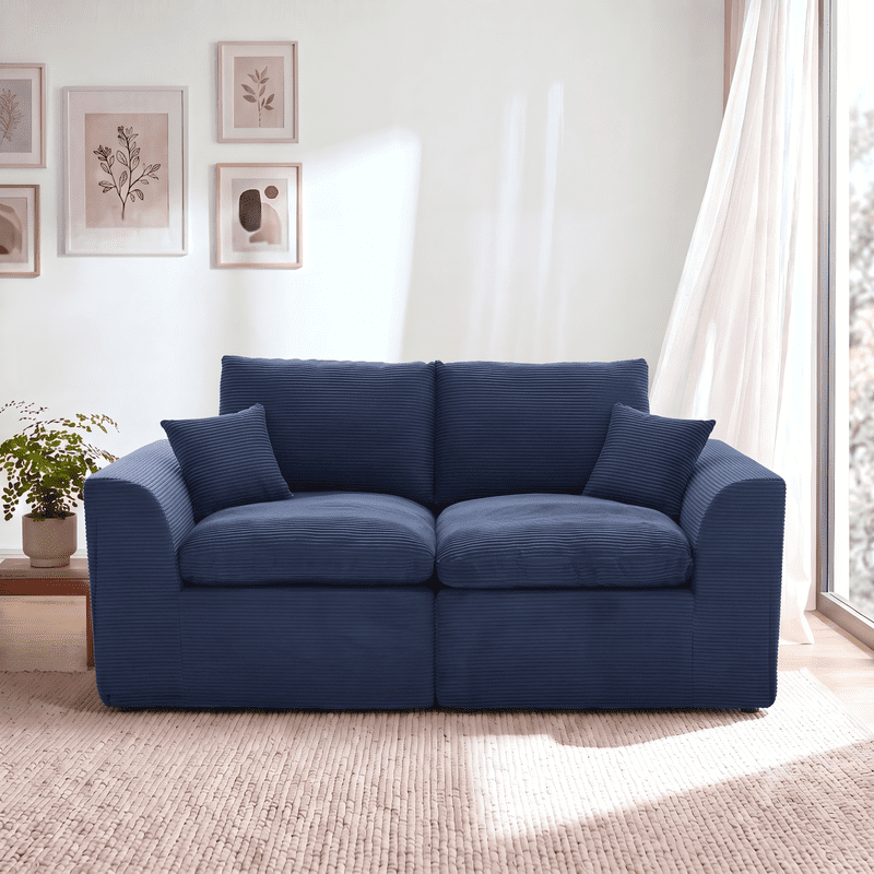 Gewnee Loveseat Sofa, Modular Cloud Couch, Corduroy 2 Seater Sofa with Removable Covers, No Assembly Required,Navy Blue
