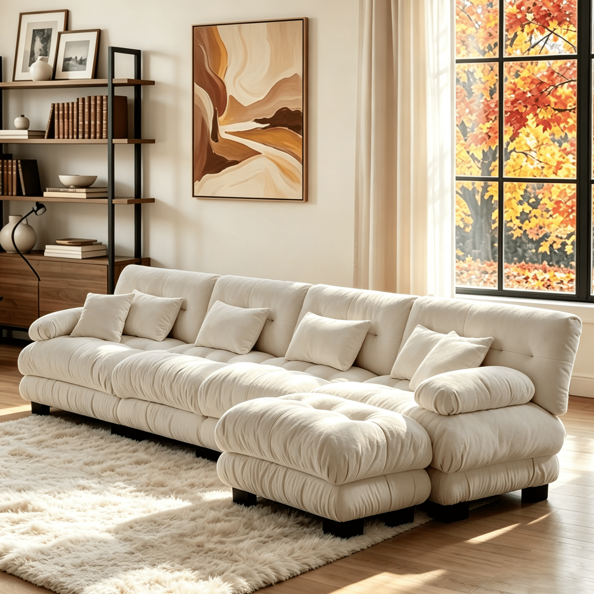 Gewnee Luxury 173.2" Modular L Shaped Sectional Sofa, Oversized Deep Seat Cloud Couch with Movable Ottoman, Lumbar Pillows & Throw Pillows, Chenille Sofa for Living Room, Light Coffee
