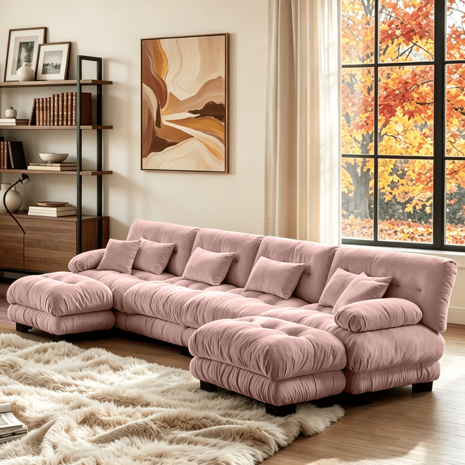 Gewnee Luxury 173.2" Modular U Shaped Sectional Sofa, Oversized Deep Seat Chenille Cloud Couch with 2 Movable Ottomans, Lumbar Pillows & Throw Pillows, Upholstered Sofa for Living Room, Pink