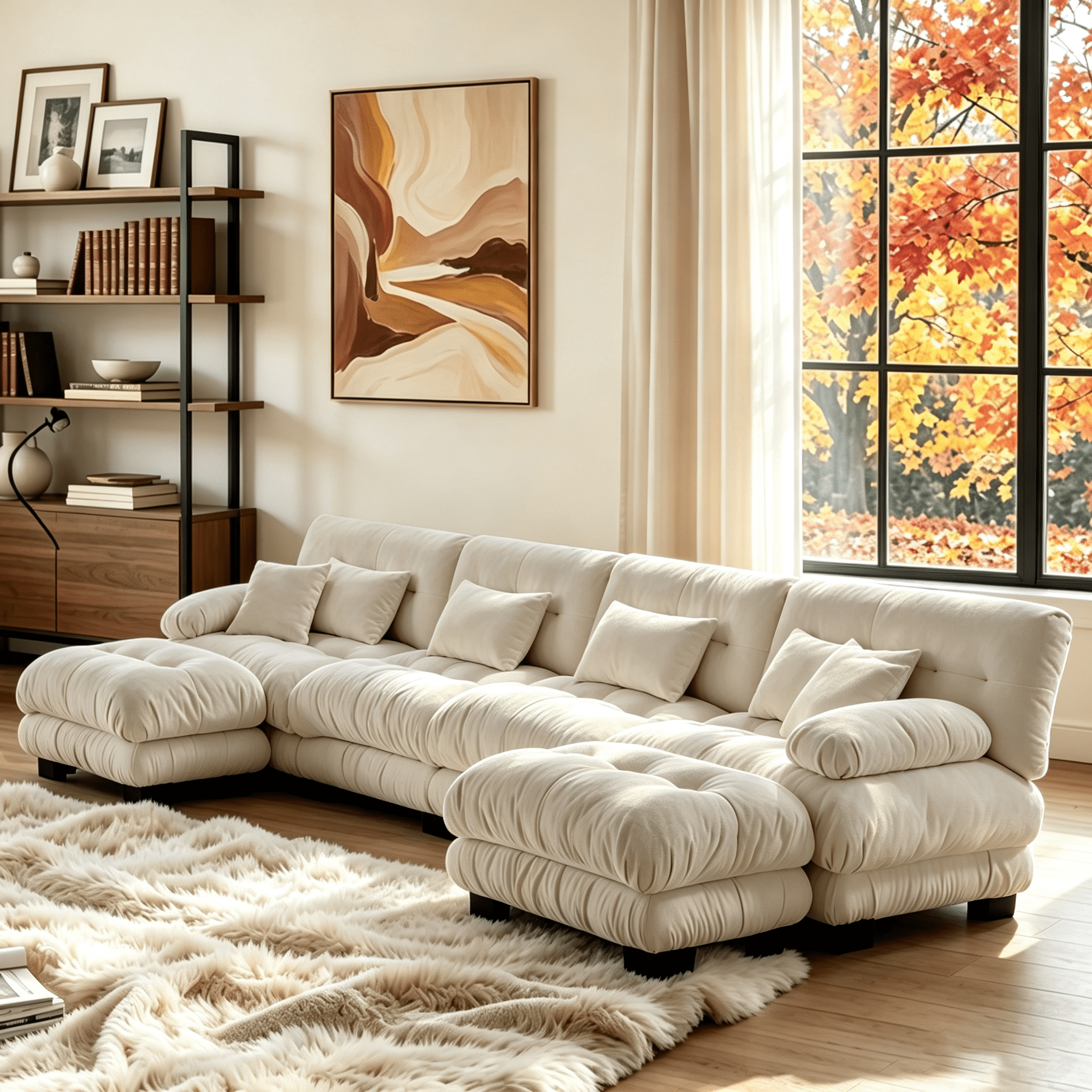 Gewnee Luxury 173.2" Modular U Shaped Sectional Sofa, Oversized Deep Seat Chenille Cloud Couch with 2 Movable Ottomans, Lumbar Pillows & Throw Pillows, Upholstered Sofa for Living Room, Light Coffee