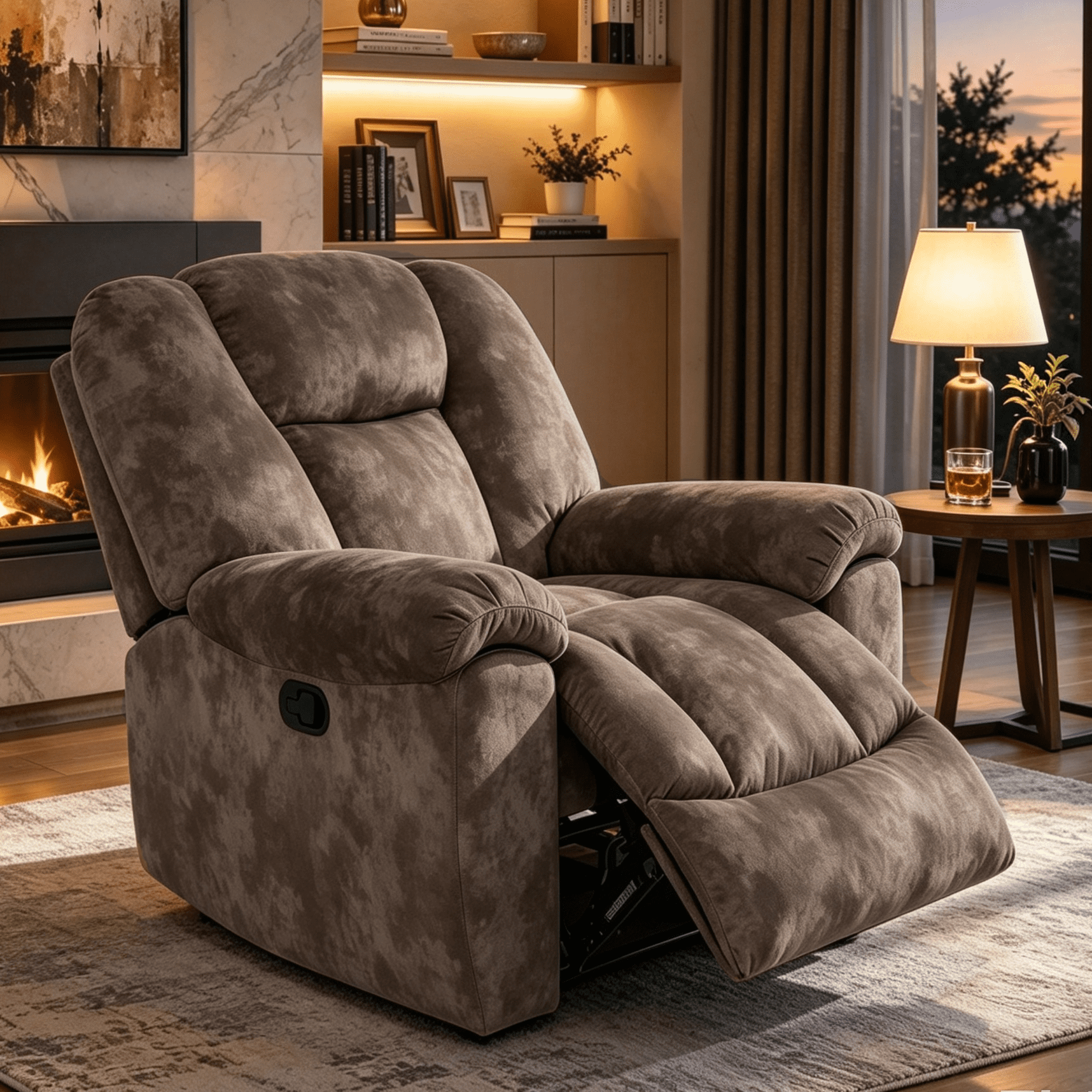 Gewnee Manual Recliner Chair, Adjustable Reclining Lounge Chair, Velvet Upholstered Single Sofa Recliner for Living Room, Office, Brown