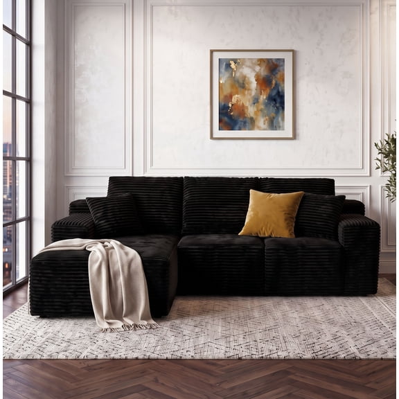 Gewnee 107" Boneless Couch, Cloud Couch Modular Sectional Sofa, L-Shaped Boneless Couches for Living Room, Deep Seat Sleeper Sofa,Required No Assembly, Black