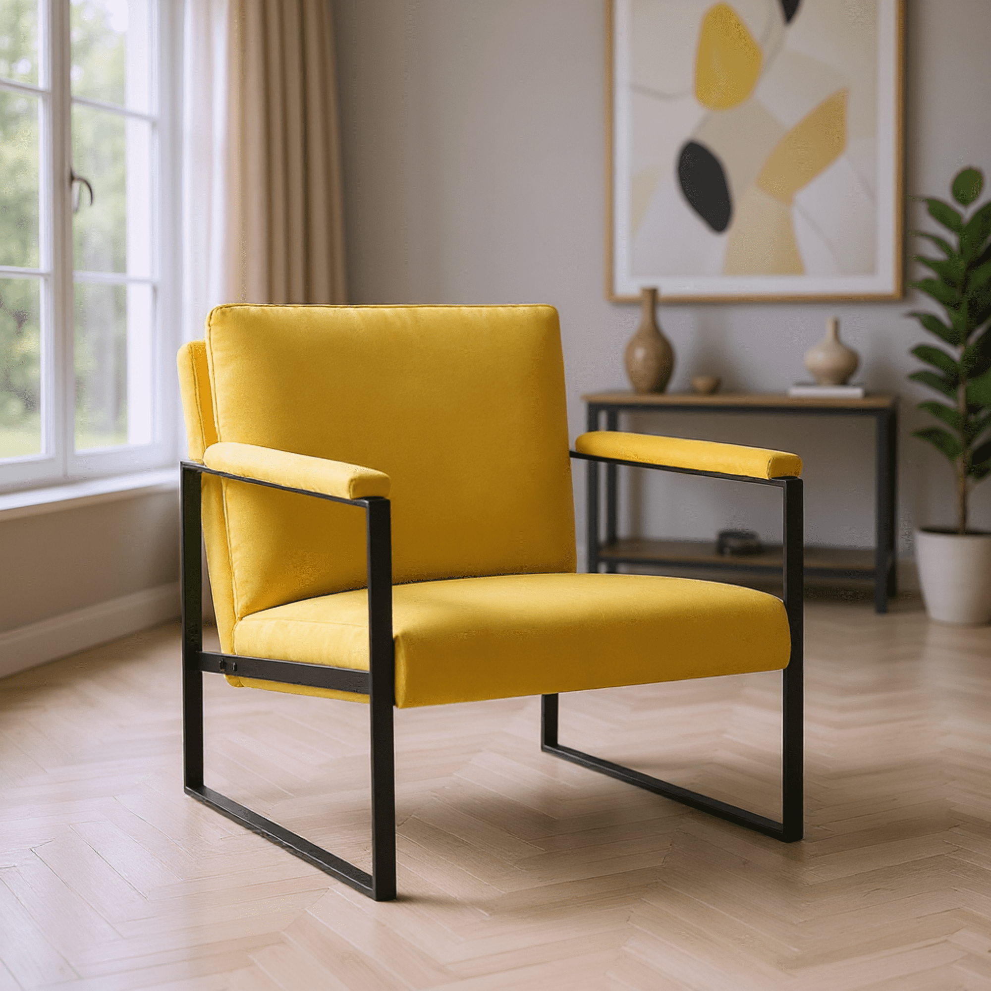 Gewnee Metal Frame Accent Armchair, Designed with a Sleek Metal Frame and Clean Lines, Making for a Stylish and Comfortable Addition to Living Room, Bedroom, Study or Den.