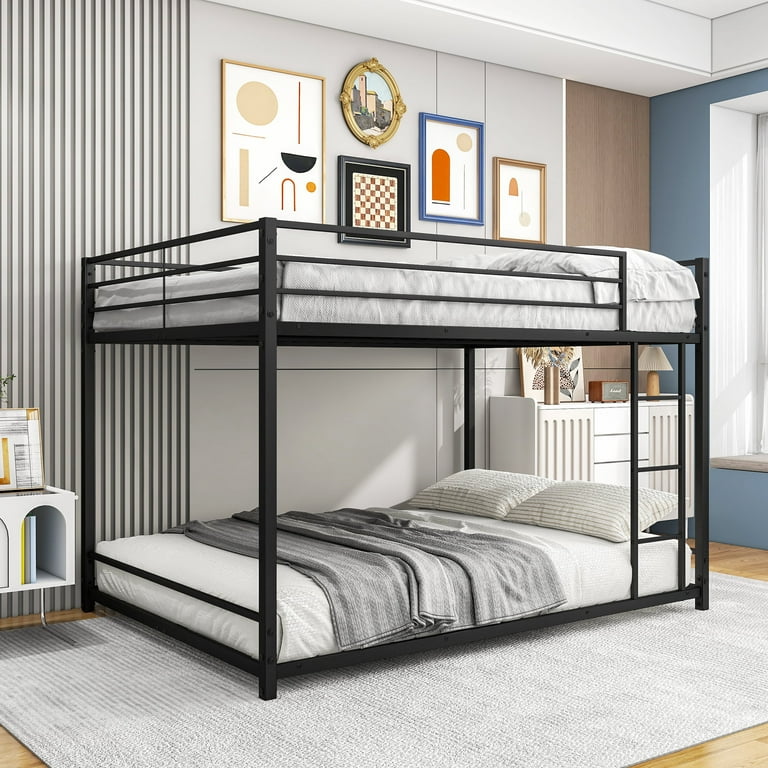 Gewnee Metal Full Over Full Bunk Bed Heavy Duty Bed Frame with Safety Guard Rails Ladder for Kids Teens Adults Black Walmart