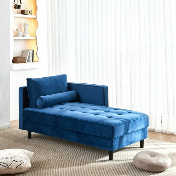 Gewnee Mid-Century Modern Chaise Velvet Lounge Couch Sofa with Pillow For Bedroom,Living Room,Department