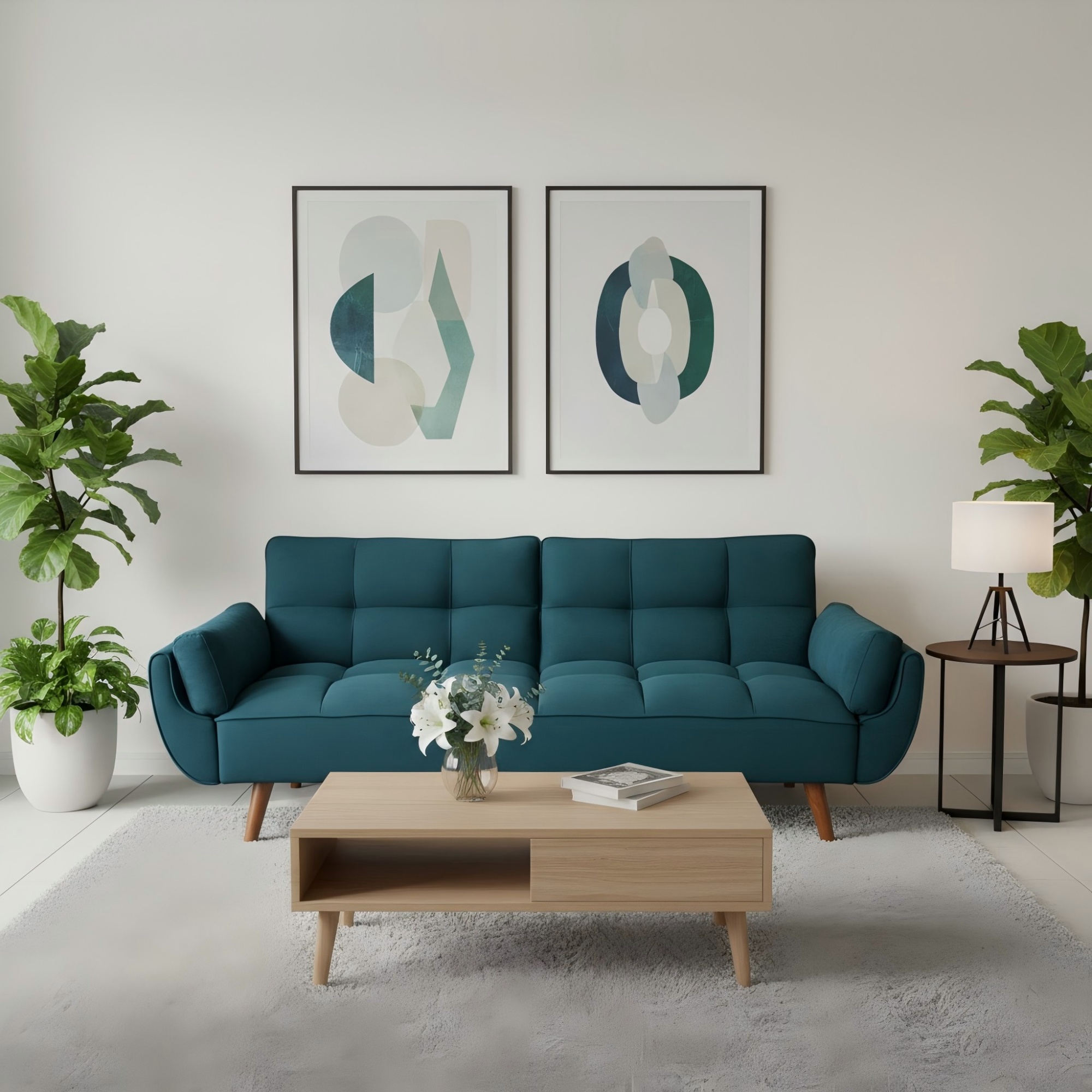 Gewnee Mid-Century Modern Green Sofa - Solid Eucalyptus Wood Frame, 500 lbs Capacity, S-Shaped Springs for Apartments, Living Rooms, Studies