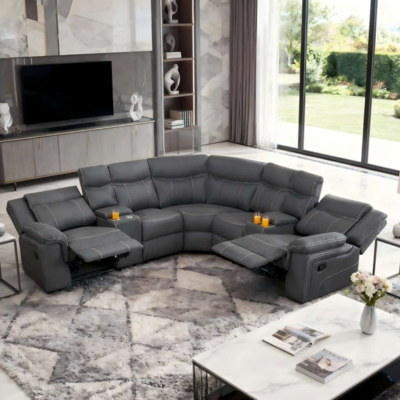 Gewnee Modern 109.4 Prower Functionality Manual Reclining Sectional Sofa. Oversize 5-Seats Sofa Couches for Living Room.