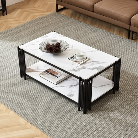 Gewnee Modern 2-Tier Side Tabl Stable Metal TV Stand Side End Table with Storage Shelf for Small Apartment Living Room,