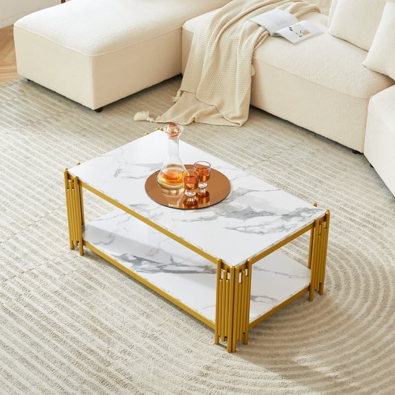 Gewnee Modern 2-Tier Side Tabl Stable Metal TV Stand Side End Table with Storage Shelf for Small Apartment Living Room,