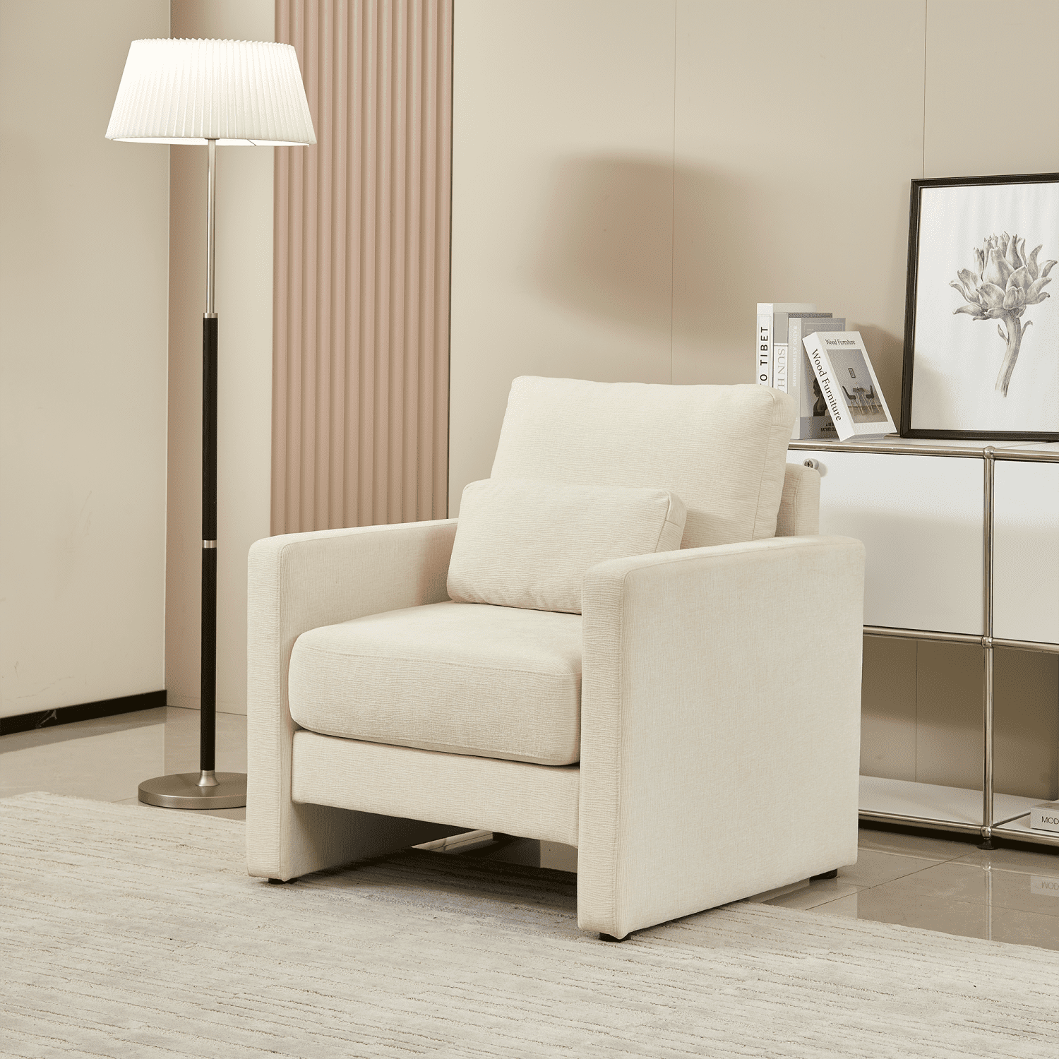 Gewnee Modern Chenille Accent Armchair - Upholstered with Solid Wood Frame, for Living Room, Bedroom, Office