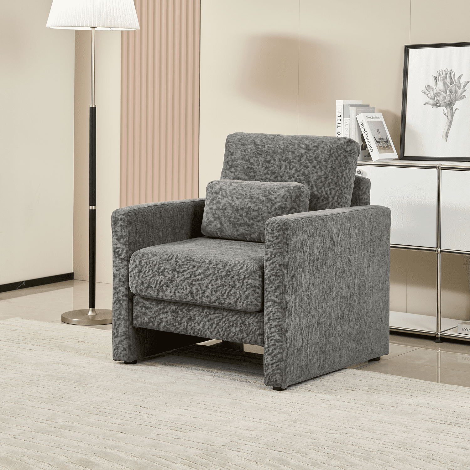 Gewnee Modern Chenille Accent Armchair - Upholstered Reading Chair for Living Room