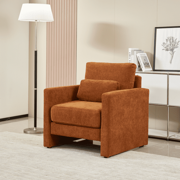 Gewnee Modern Chenille Accent Armchair - Upholstered with Solid Wood Frame, Ideal for Living Room, Bedroom, Office