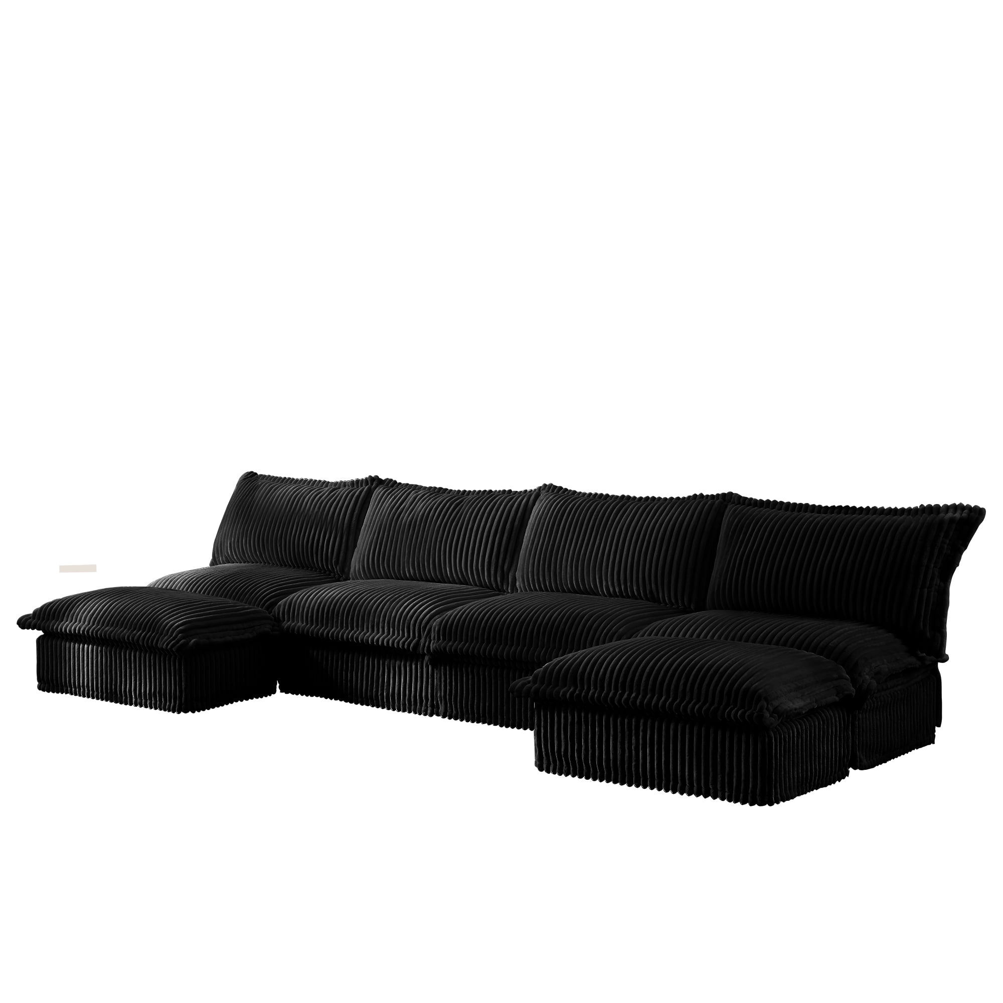 Gewnee Modern Armless Oversize 4 Seater Deep Seat Sectional Sofa With Ottoman,Free Combination U Shape Green Corduroy Sofa Couch For Living Room