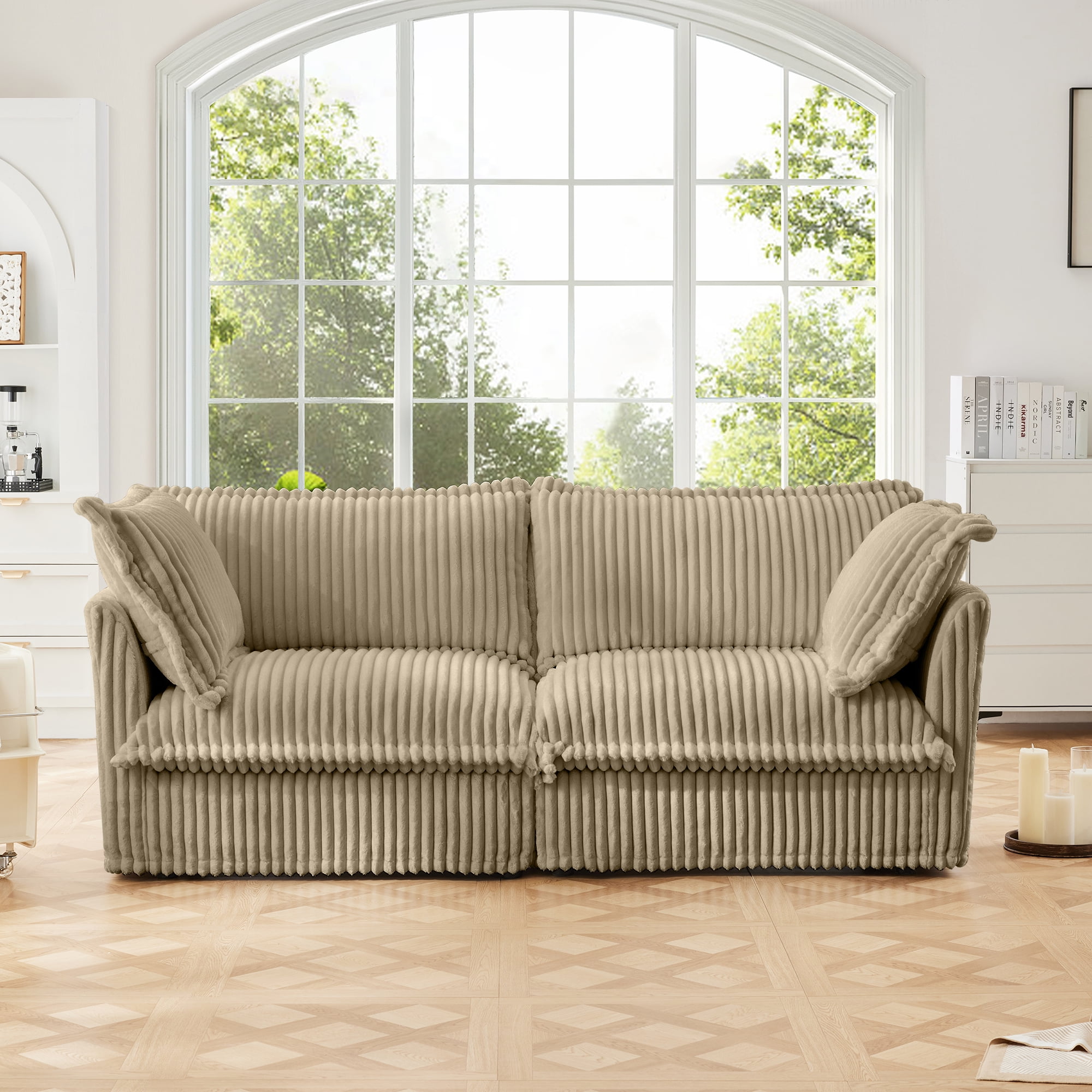 Gewnee Modern Corduroy Deep Seat Loverseat Seational Sofa Couches ,Comfy Camel Corduroy Sofa Couch for Small Space, Living Room,Apartment