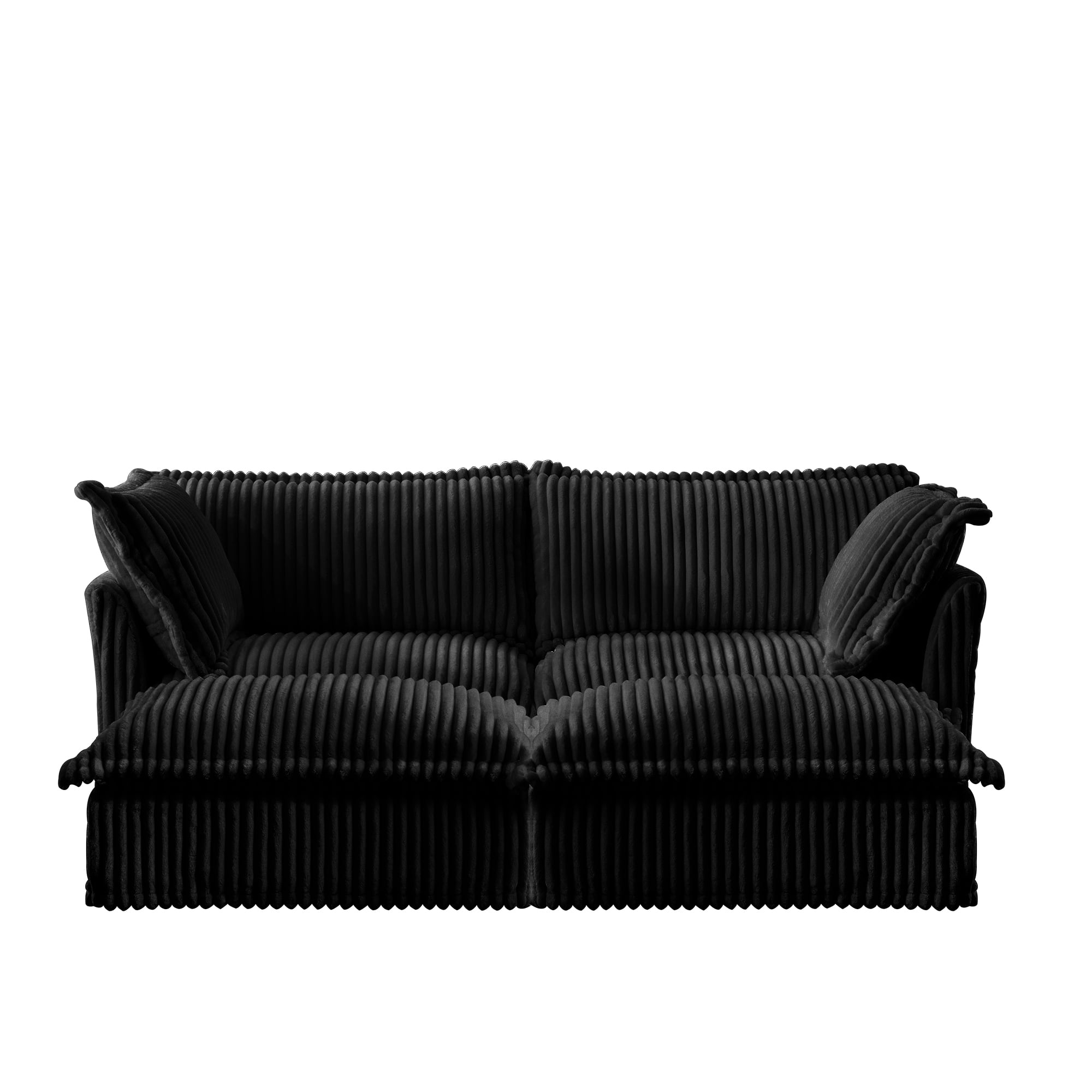 Gewnee Modern Corduroy Deep Seat Loverseat Seational Sofa Couches With 2 Ottomans,Comfy Cream Corduroy Sofa for Living Room,Apartment