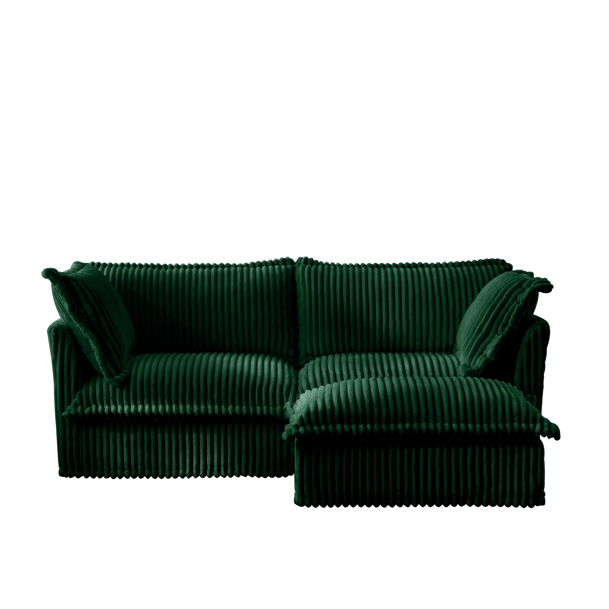 Gewnee Modern Corduroy Deep Seat Loverseat Seational Sofa Couches With Ottoman,Comfy Green Corduroy L Shape Sofa Couch for Living Room,Apartment