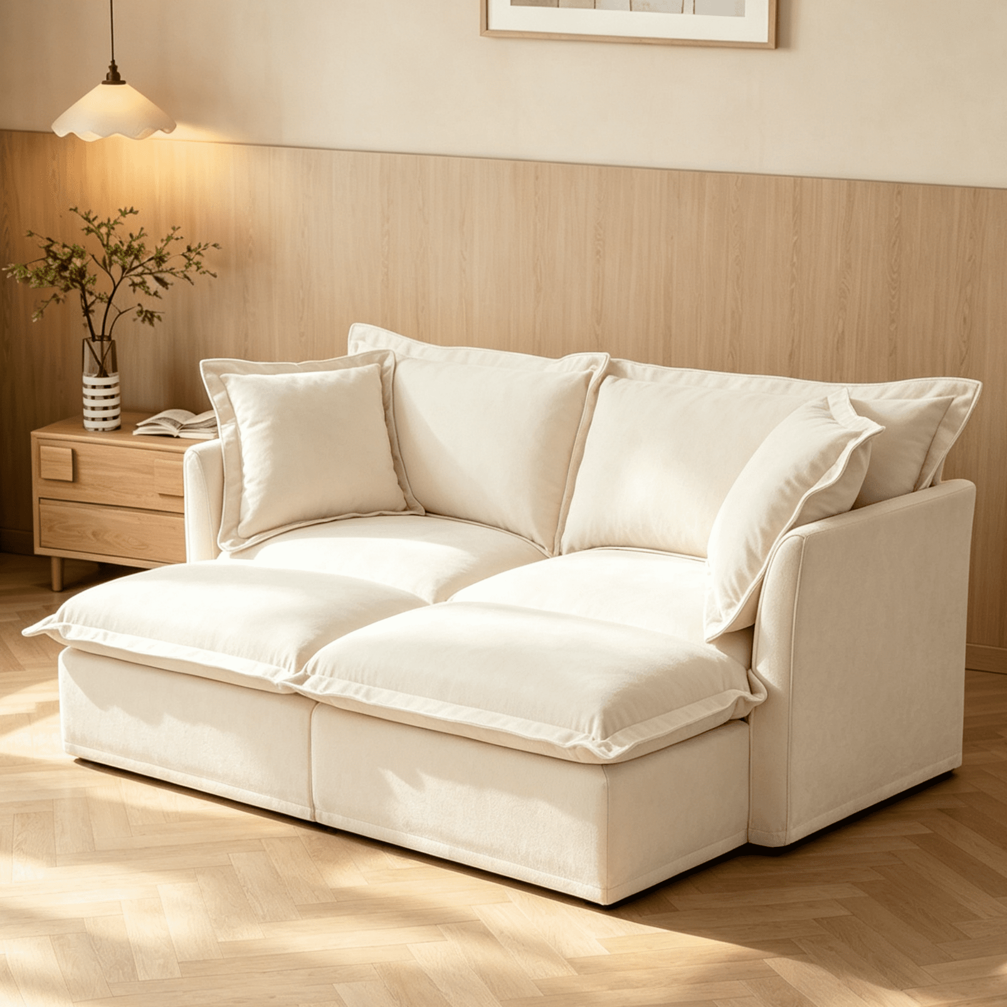 Gewnee 2 Seat Sleeper Sofa Bed with 2 Ottomans – Modular Sectional Sofa,Deep Seat Chenille Couch,Removable Washable Covers,Home Theater Seating.