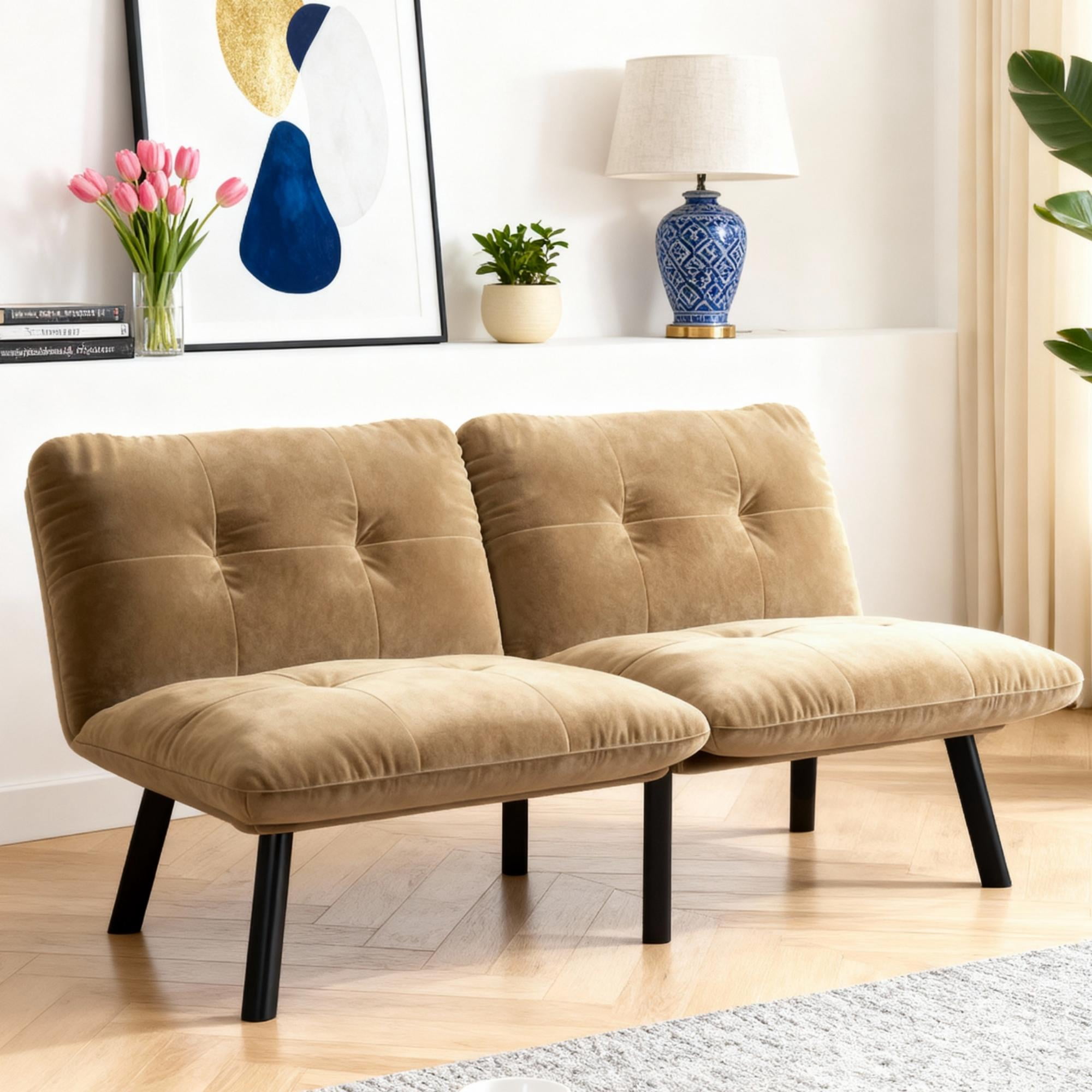Gewnee Modern Folding Sofa Bed,Velvet Cushions Loveset,Adjustable Backrest,Suitable for Small Apartment.Brown