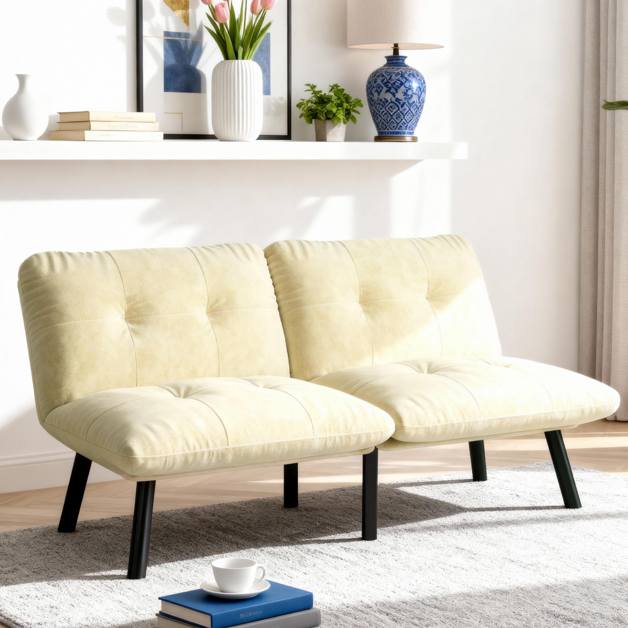 Gewnee Modern Folding Sofa Bed,Velvet Cushions Loveset,Adjustable Backrest,Suitable for Small Apartment.Cream