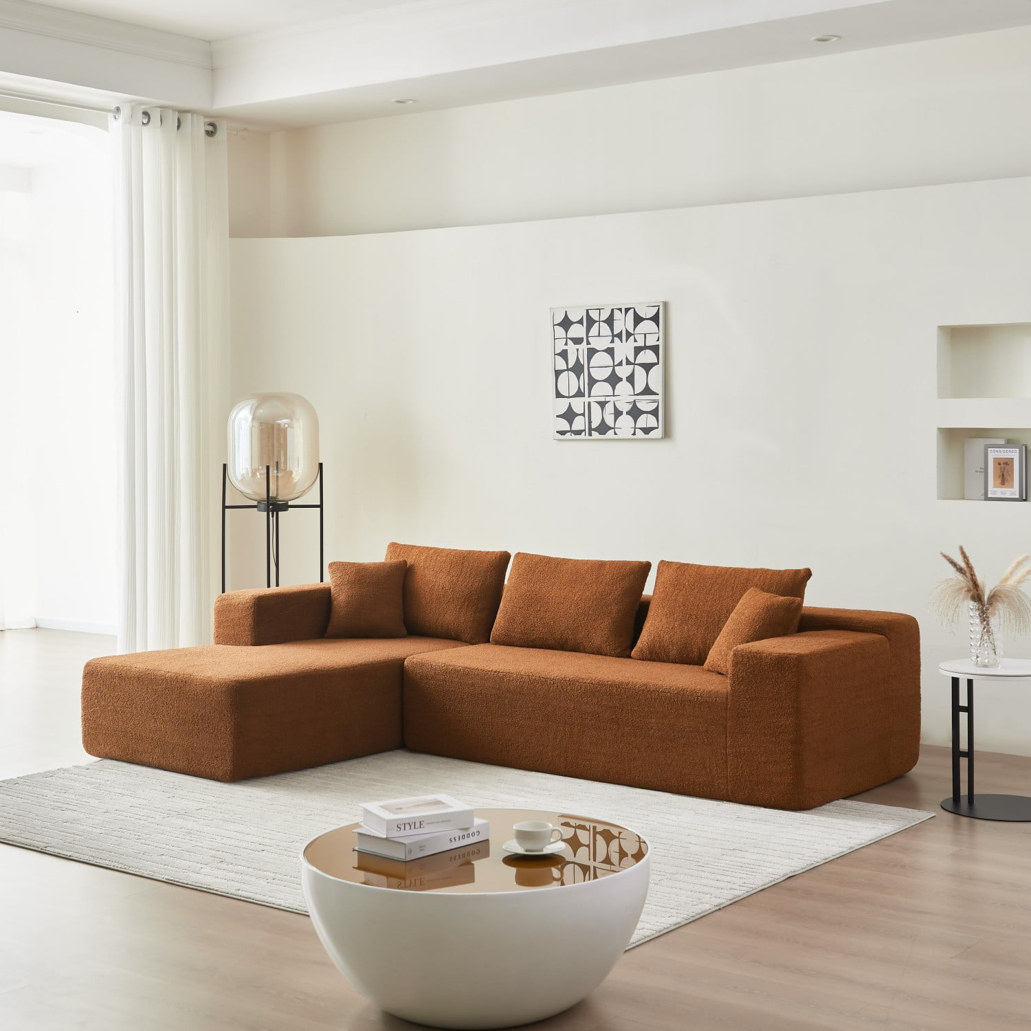 Gewnee Modern Lamb Modular High Density Sponge L Shaped Modern Sectional Sofa Couch with Chaise Lounge & Pillows, Upholstered Corner Cloud Couch for Living Room,