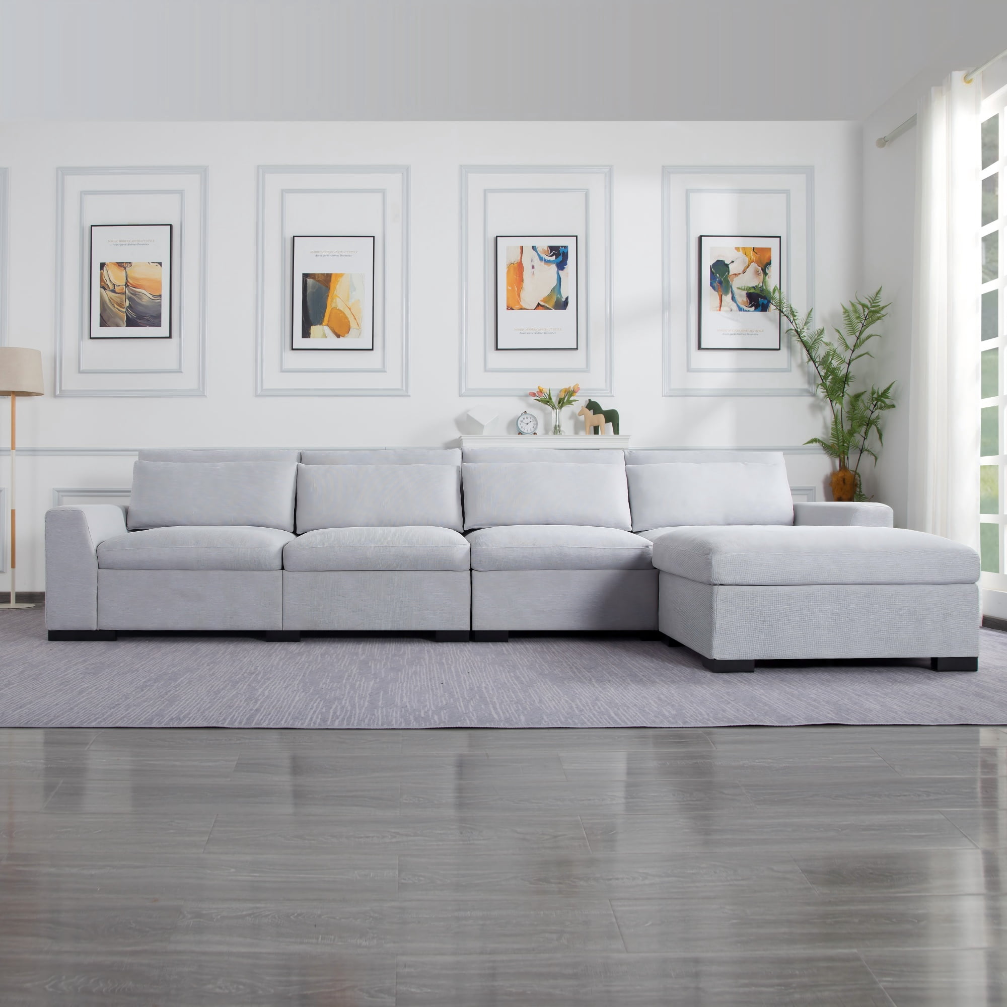 Gewnee Modern Modular Sectional Sofa Set with Ottoman, High-Density Foam, Removable Cushions, Solid Wood and Metal Frame, Suitable for Home/Office Use