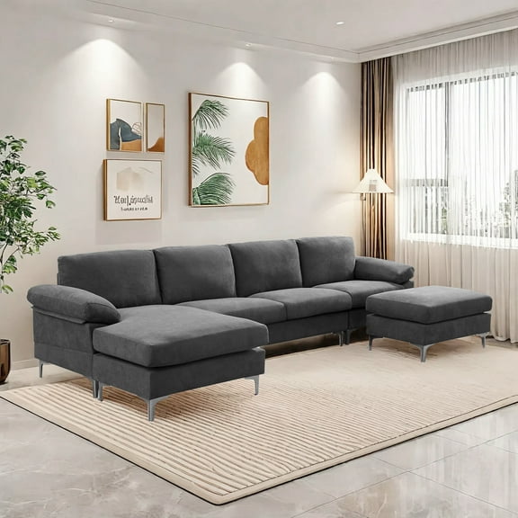 Gewnee U-Shaped Oversized Modular Sectional Sofa Couch 6 Seater Free Combination Sofa&Couch W/2 Pillows for Living Room Home/House/Apartment/Office