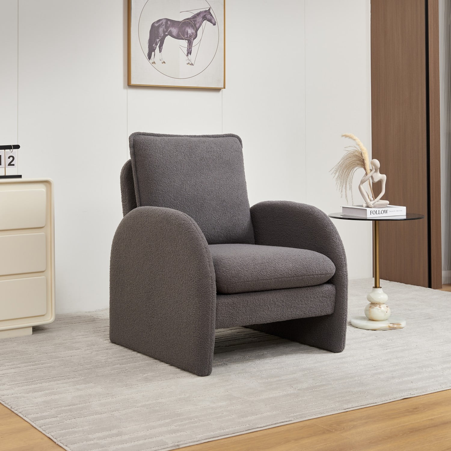 Gewnee Modern Sherpa Upholstered Accent Chair ,Leisure Comfy Single Sofa Chair for Living Room,
