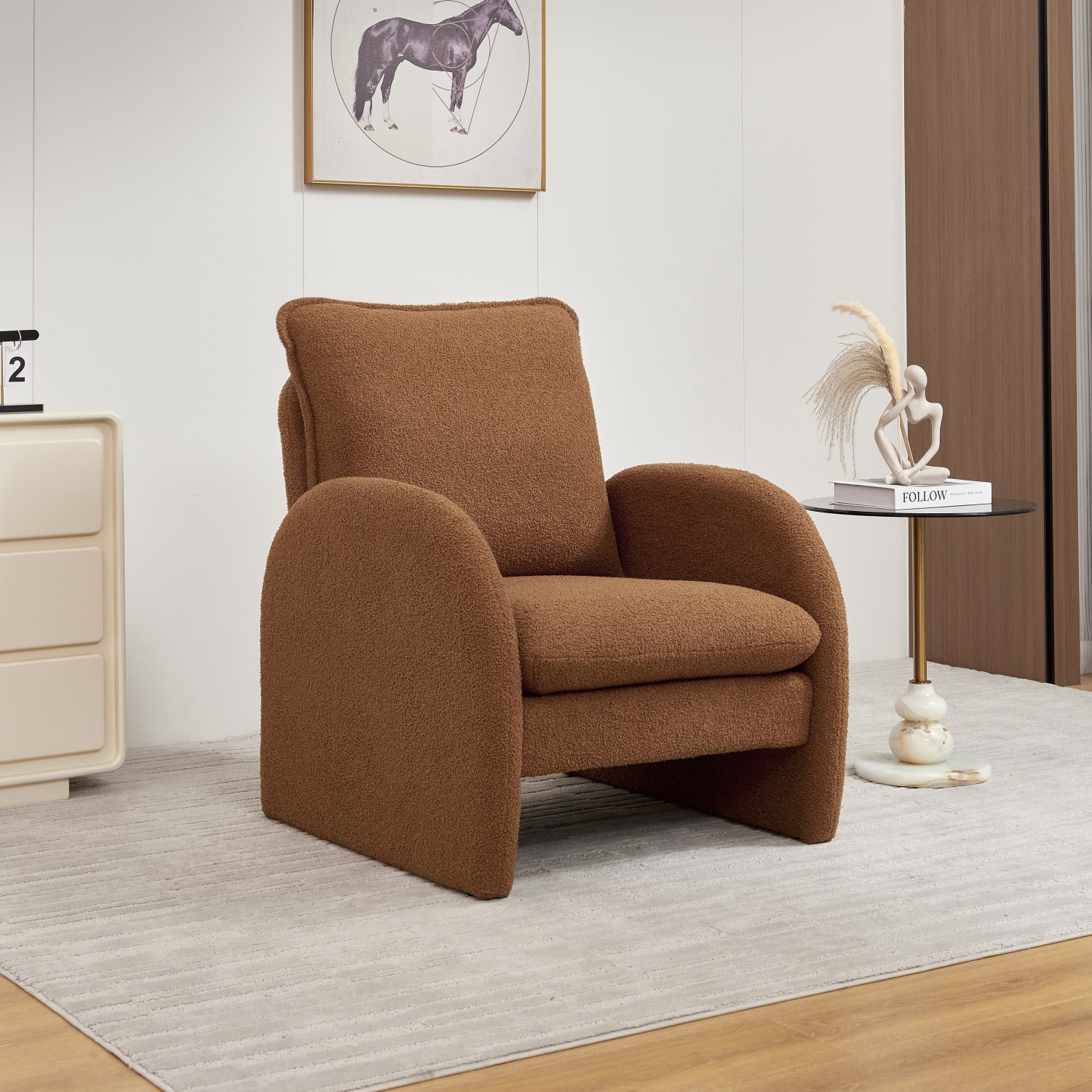 Gewnee Modern Sherpa Upholstered Accent Chair ,Leisure Comfy Single Sofa Chair for Living Room,