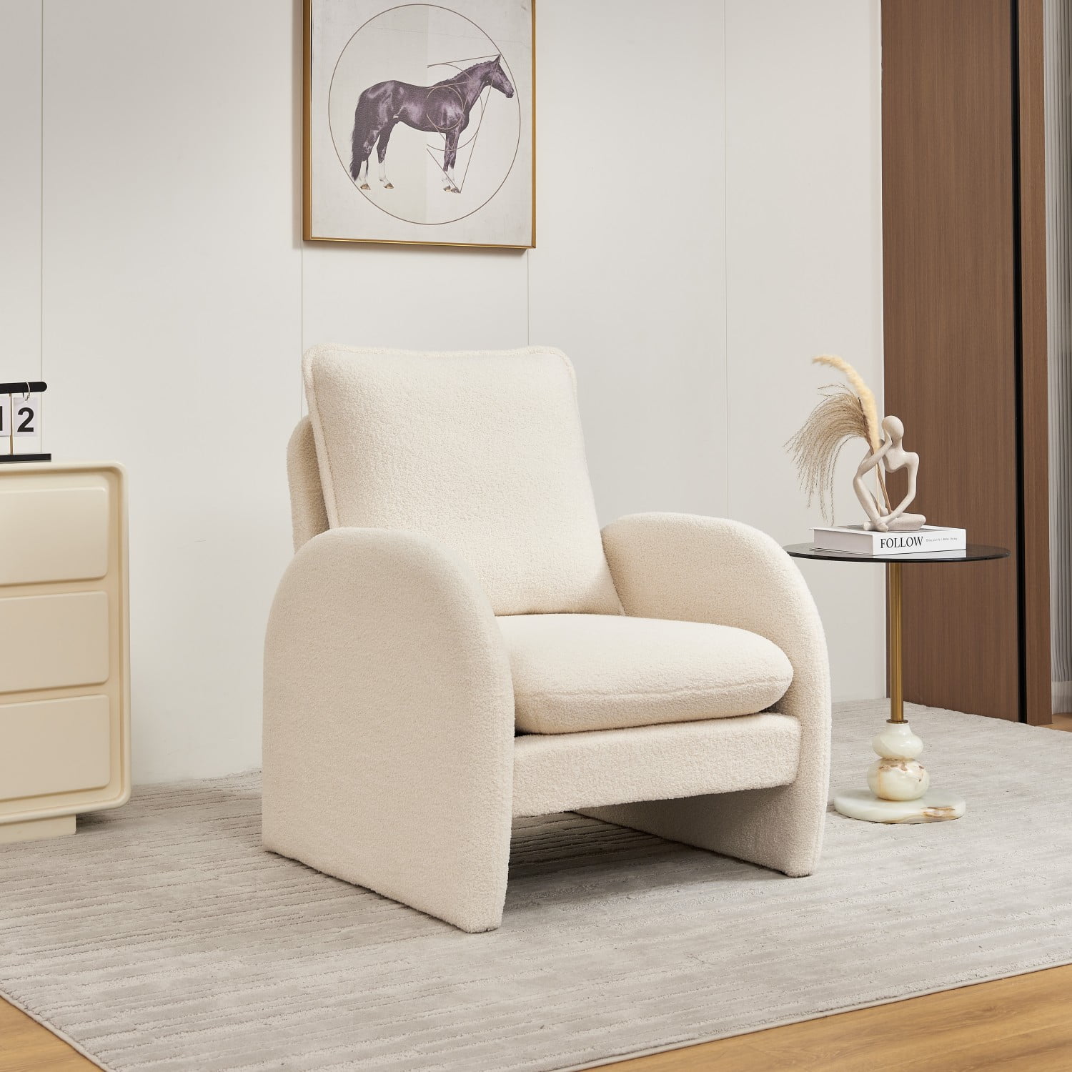 Gewnee Modern Sherpa Upholstered Accent Chair ,Leisure Comfy Single Sofa Chair for Living Room,