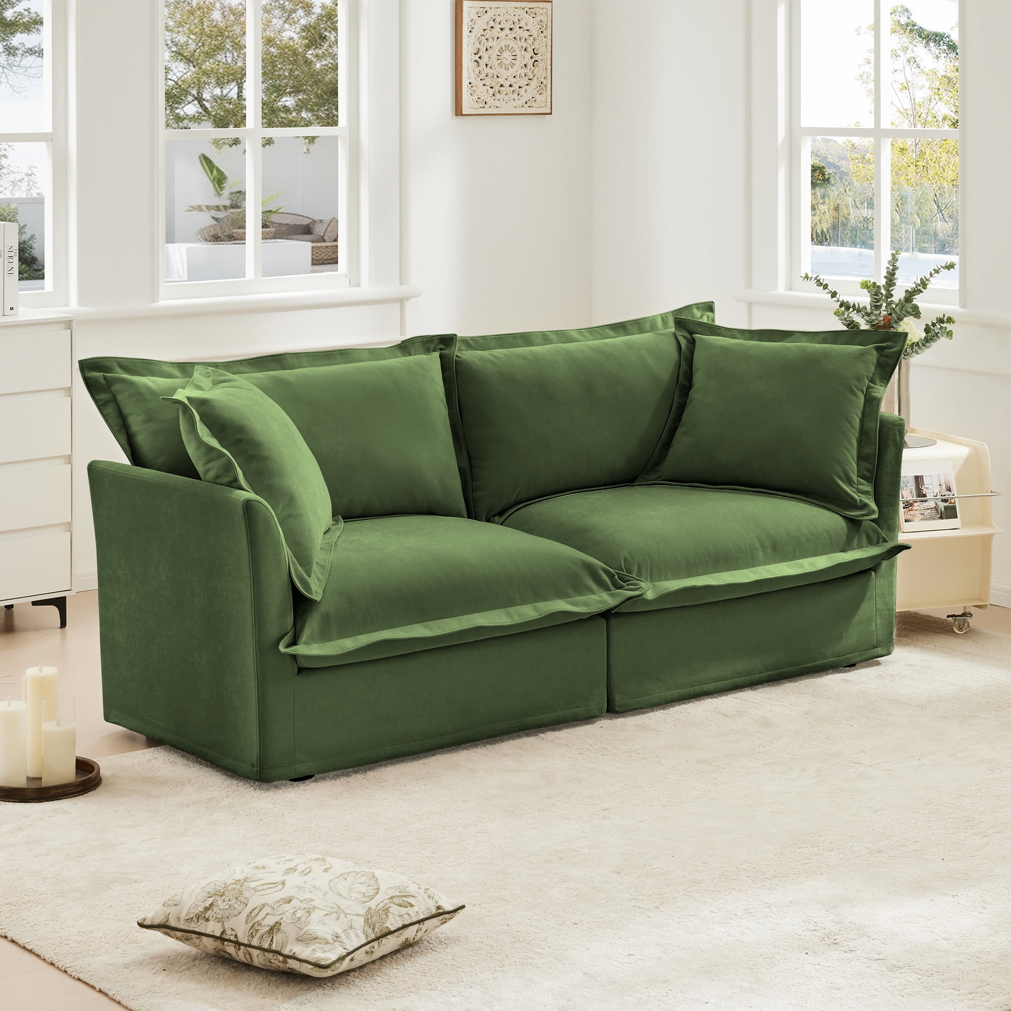 Gewnee Modern Slipcovered Plain Chenille Deep Seat 2-Seat Sofa Couches with Upholstered Cushion&Detachable Cover, Comfy Sofa Couch for for Living Room