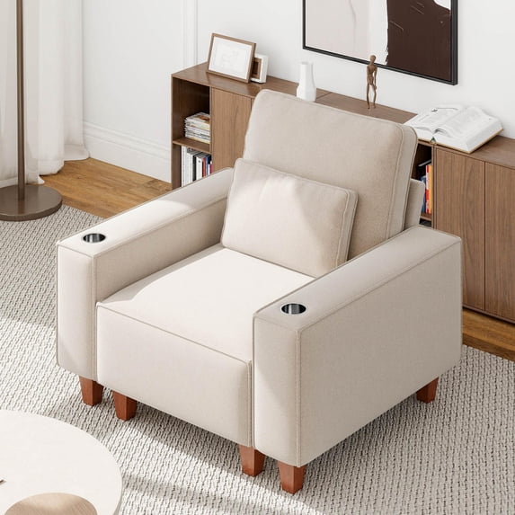 Gewnee Modern Single Chair,Modular Combination Armchair with Cup Holders and Pillows.Suitable for Single Person Sofa Chair for Small Spaces.Beige