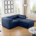 thumbnail image 1 of Gewnee Modern Stylish 75.5" Deep Seat Nave Blue Chenille 2- Seaters Sofa Couch,Loveseat with Ottoman Hidden Storage Seat, Cylindrical Backrest and Armrests Sofa, 1 of 14