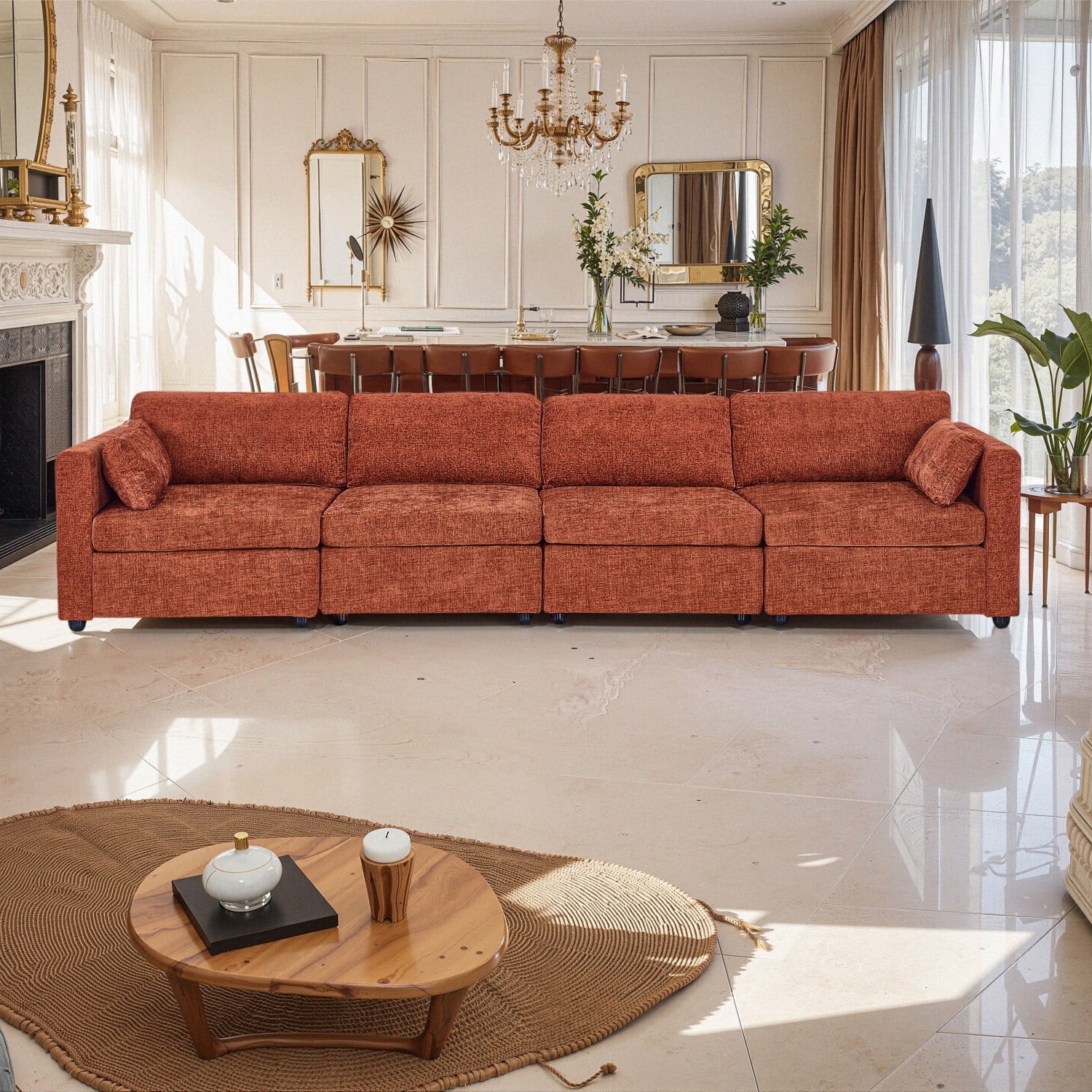 Gewnee Modular 4 Seats Chenille Sectional Sofa Oversized Deep Seat ...