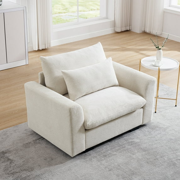 Gewnee Modular 51"Sectional Corduroy Deep Seat Single Sofa with Pillow Upholstered,Comfy Cloud Couch for Living Room Bedroom Office Apartment