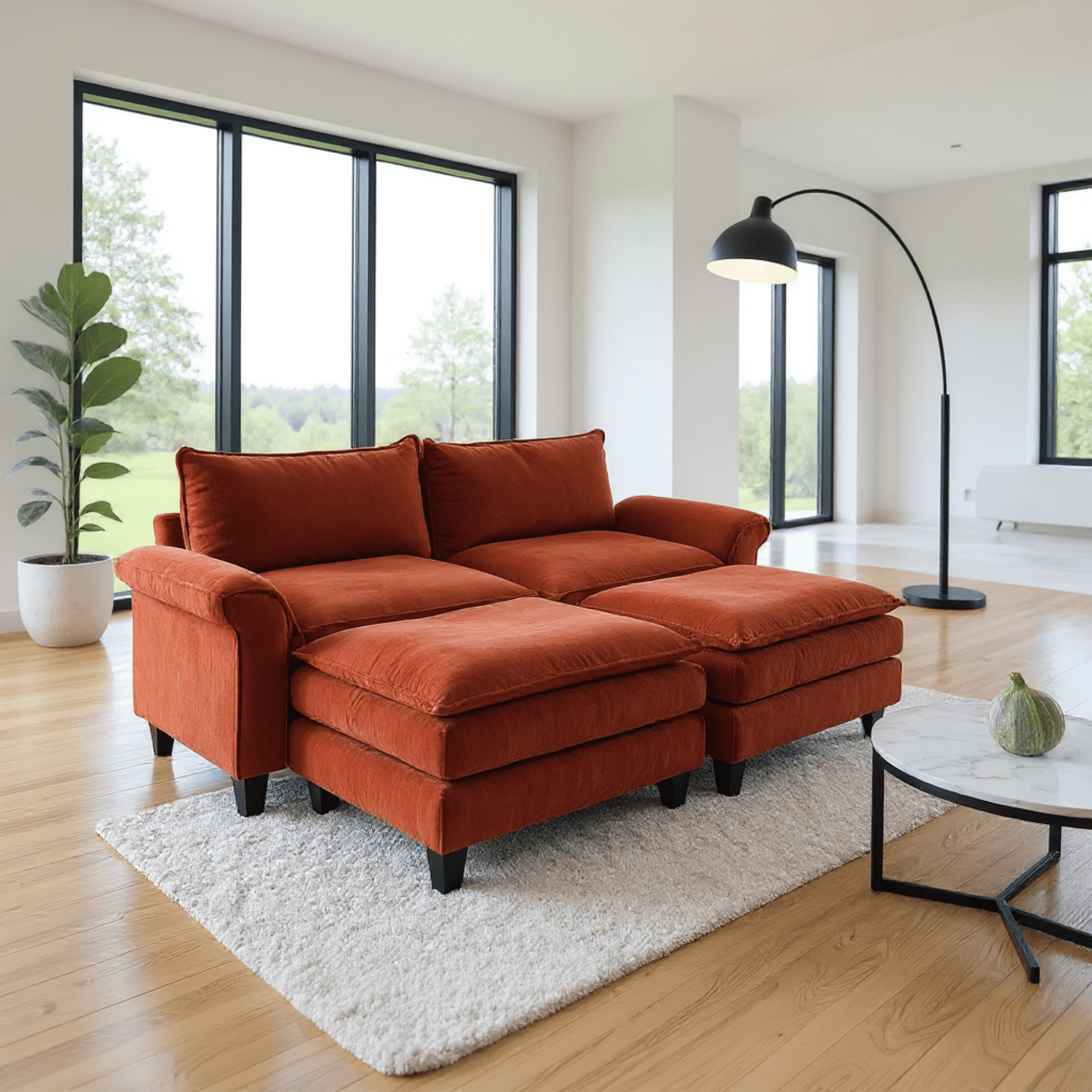 Gewnee Modular Cloud Sectional Sofa Deep Seat Oversized Loveseat with Ottoman Free Combination Modular 4 Seat Upholstered Convertible Couch Upholstered Sofa Bed Set