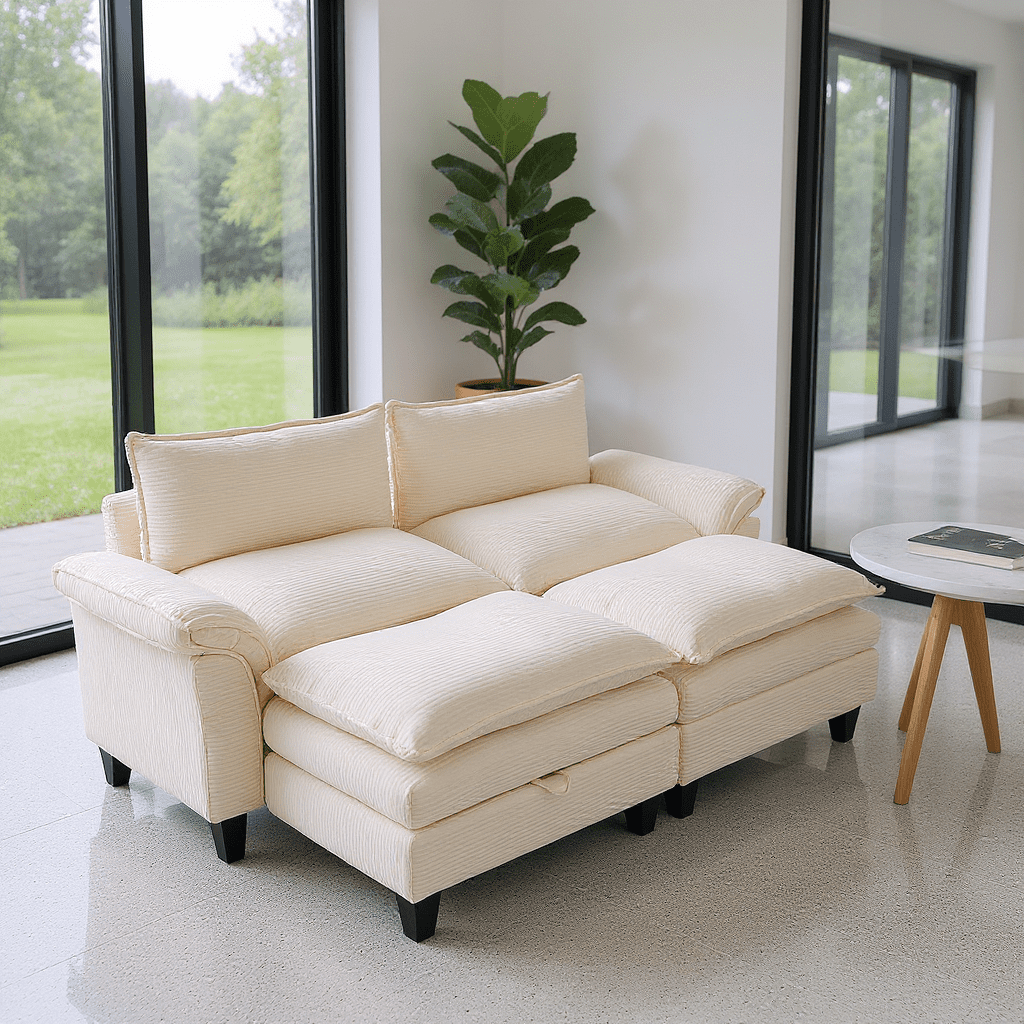 Gewnee Modular Cloud Sectional Sofa Deep Seat Oversized Loveseat with Ottoman Free Combination Modular 4 Seat Upholstered Convertible Couch Upholstered Sofa Bed Set
