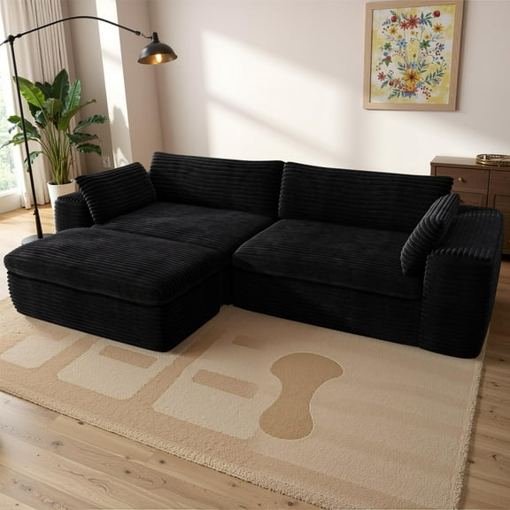 Gewnee Modular L-Shaped Cloud Sofa with Reversible Chaise, Corduroy Fabric for Living Room,Dorm or Cozy Corners