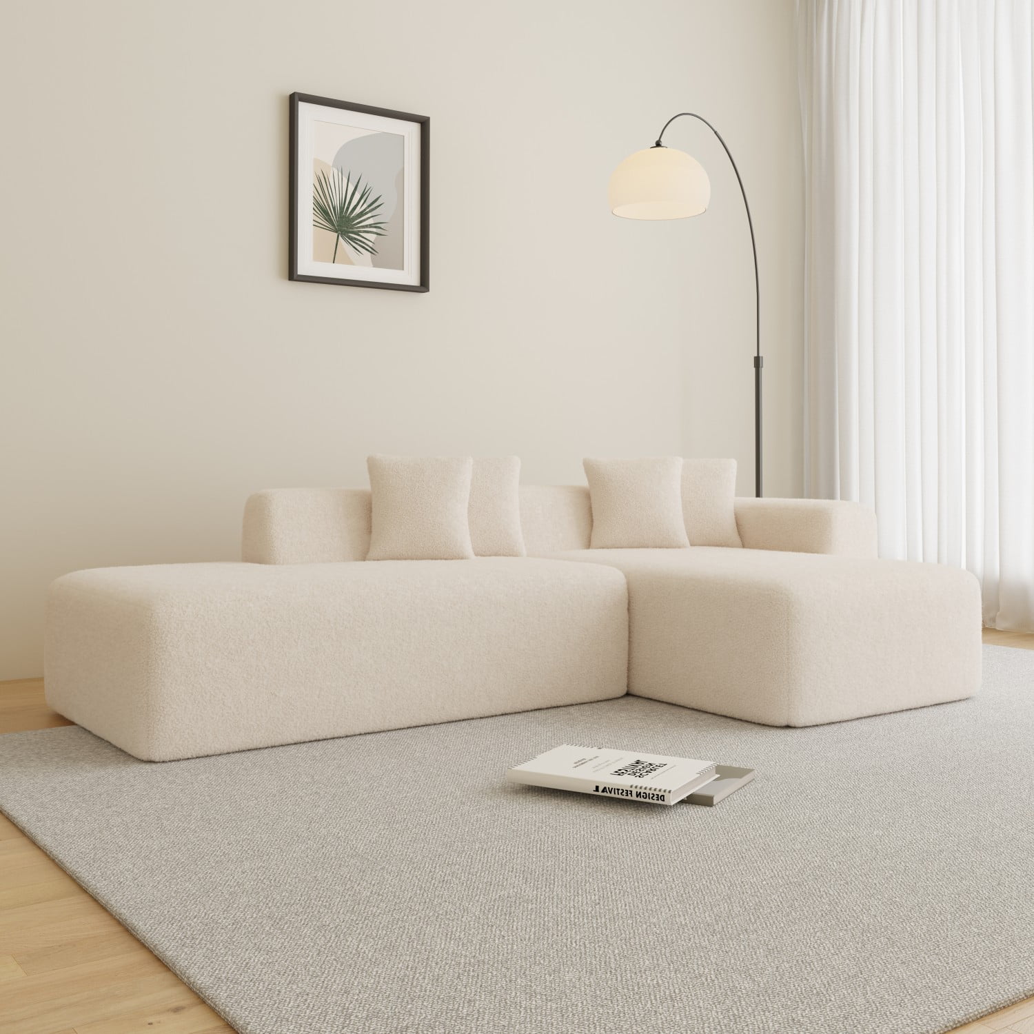Gewnee Luxury Lambswool Modular L-Shape Sofa with Chaise - for Living Room
