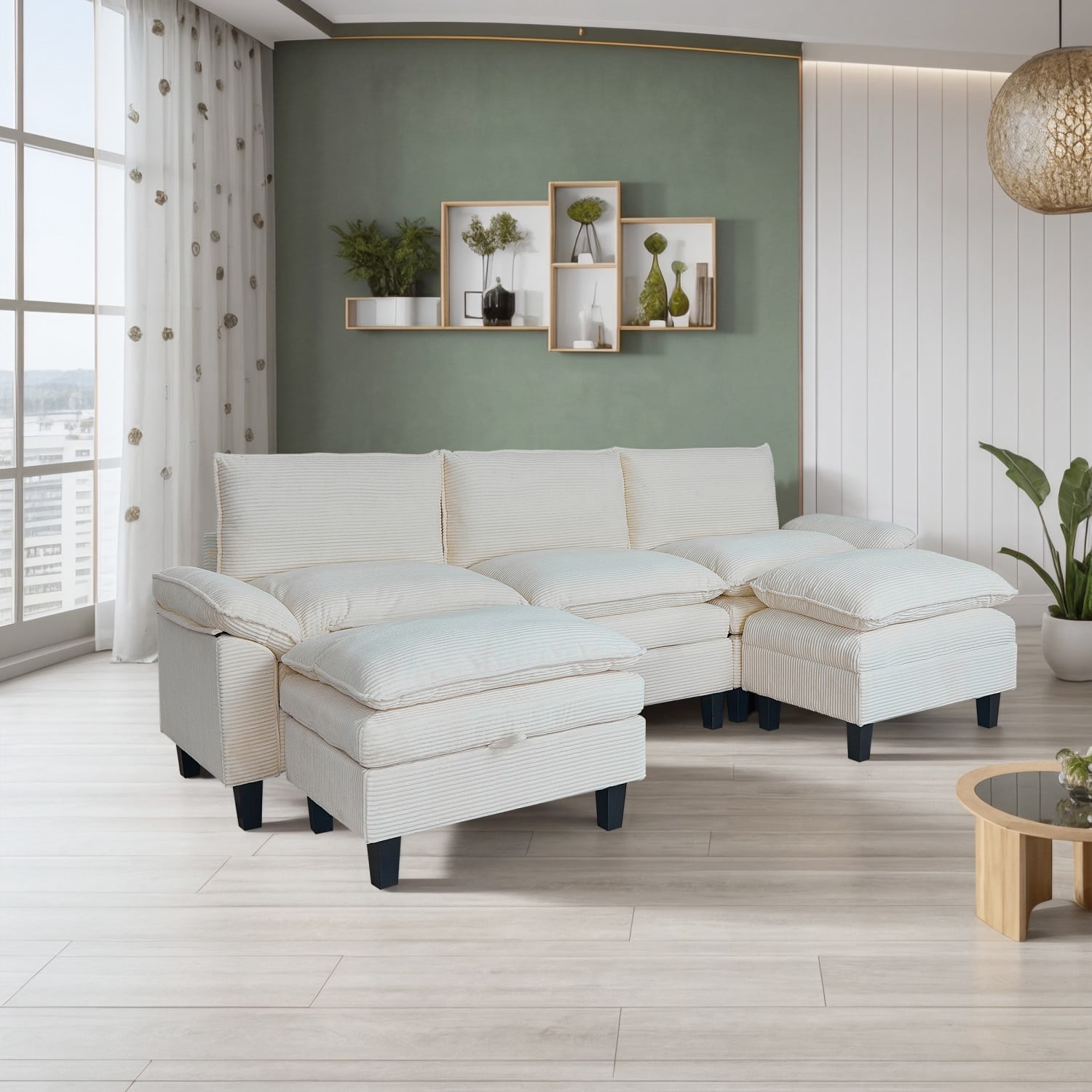 Gewnee Modular Sectional Sofa with Movable Storage Ottomans, U Shaped Cloud Couch for Living Room, 3-Seat