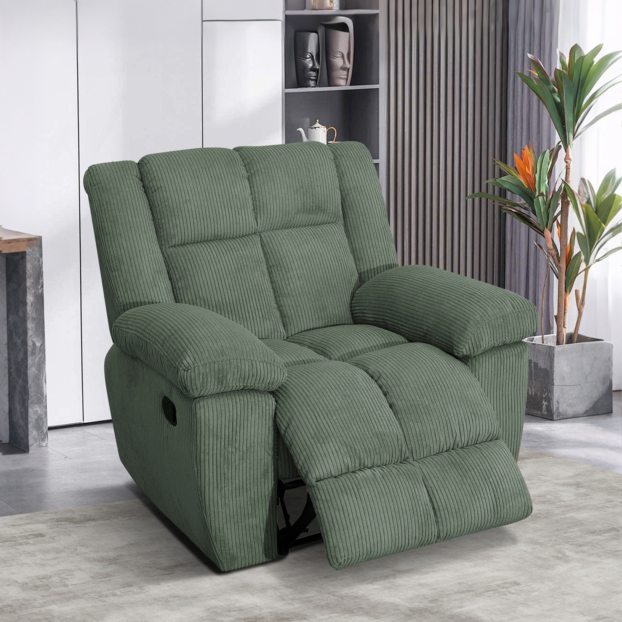 Gewnee Multifunctional Recliner, Corduroy, Adjustable Reclining Angle, Ideal for Living Room, Green