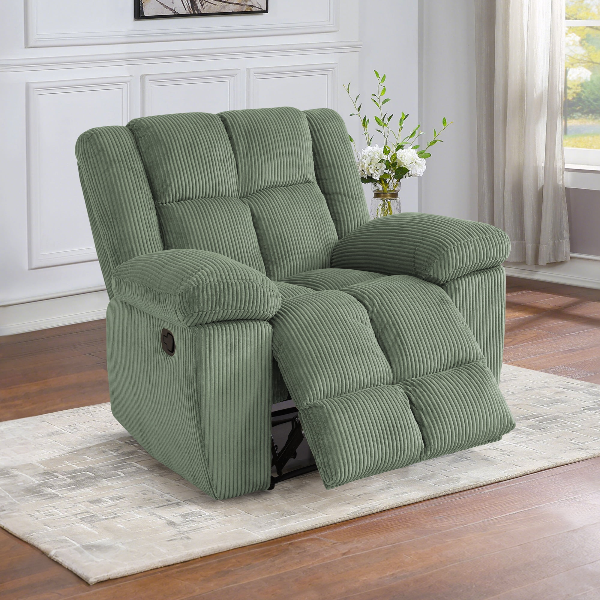 Gewnee Multifunctional Recliner, Corduroy, Adjustable Reclining Angle, Ideal for Living Room, Green