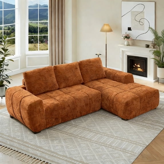Gewnee Orange L-Shaped Sectional Sofa, High-Quality Chenille Fabric with High-Density Sponge, for Living Room