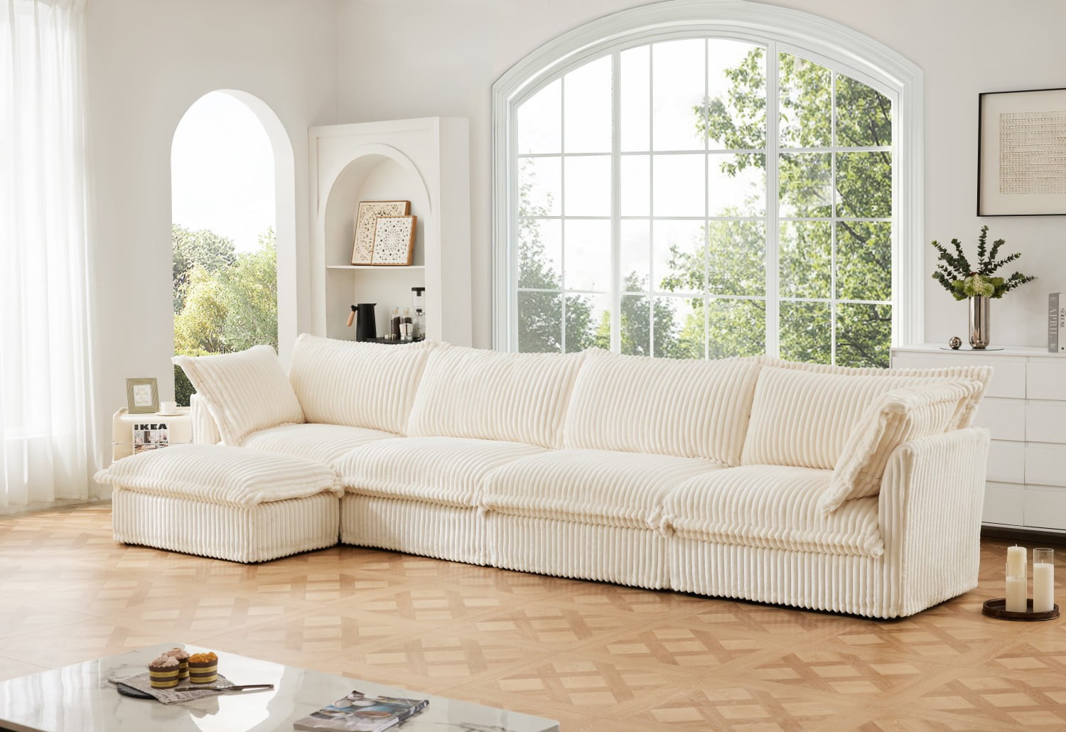 Gewnee Oversize Deep Seat Slipcovered L Shape Sectional Long Sofa Couch ...