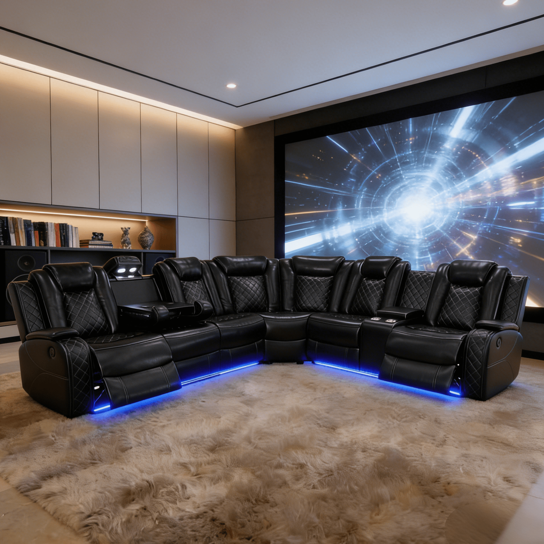 Gewnee Oversize Power Reclining Sofa, Air Leather, LED Light, Cup Holder, Wireless Charging, for Living Room Home Theater, Black