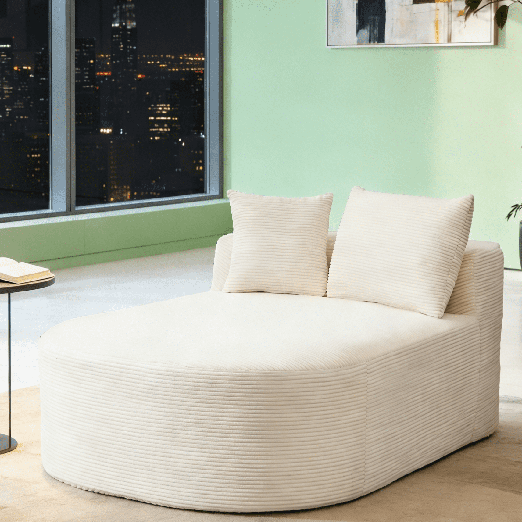 Gewnee Oversized 56.7-inch Deep Seat Corduroy Sofa Bed, No Assembly Required, Perfect for Living Room and Lounge，Beige