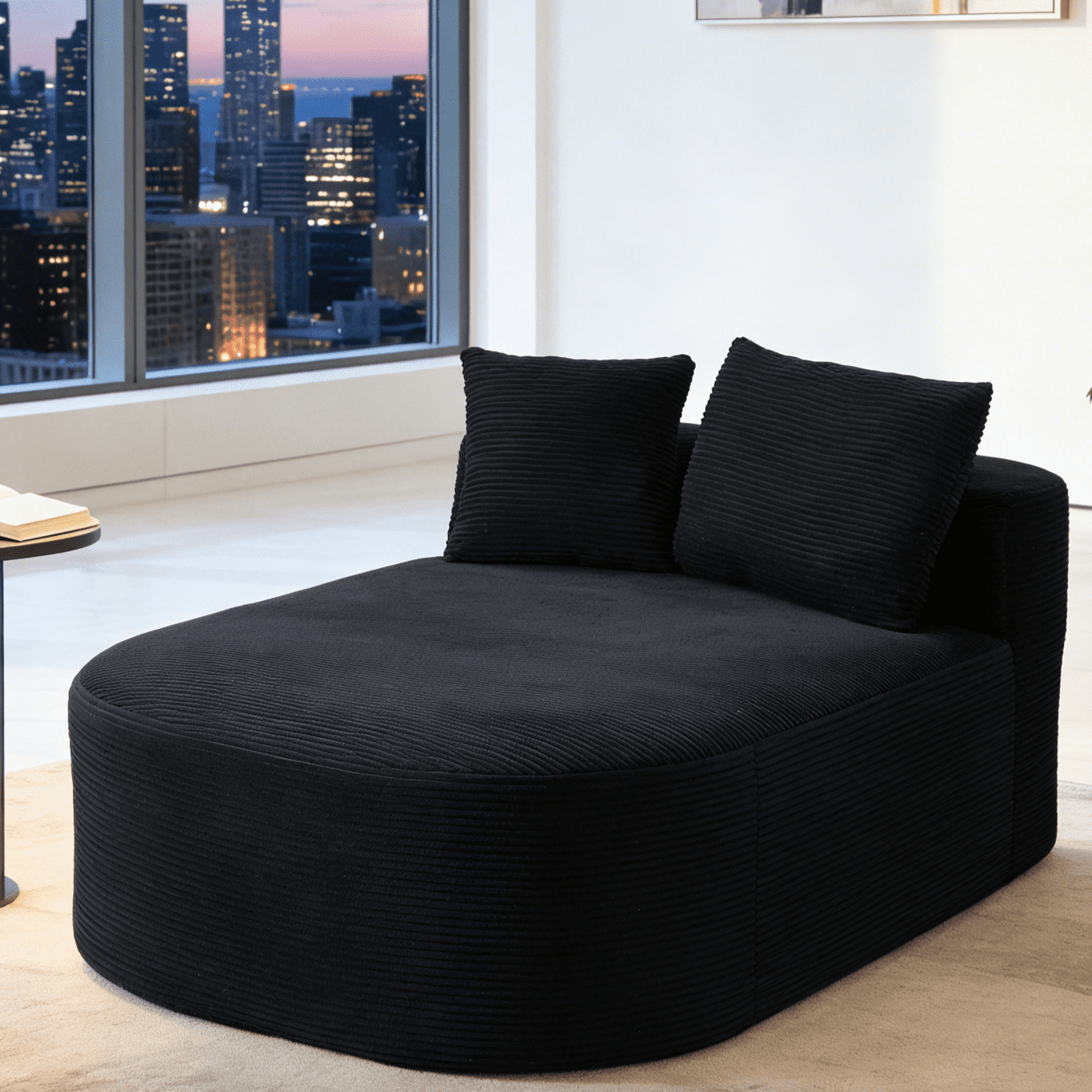 Gewnee Oversized 56.7-inch Deep Seat Corduroy Sofa Bed, No Assembly Required, Perfect for Living Room and Lounge，Black