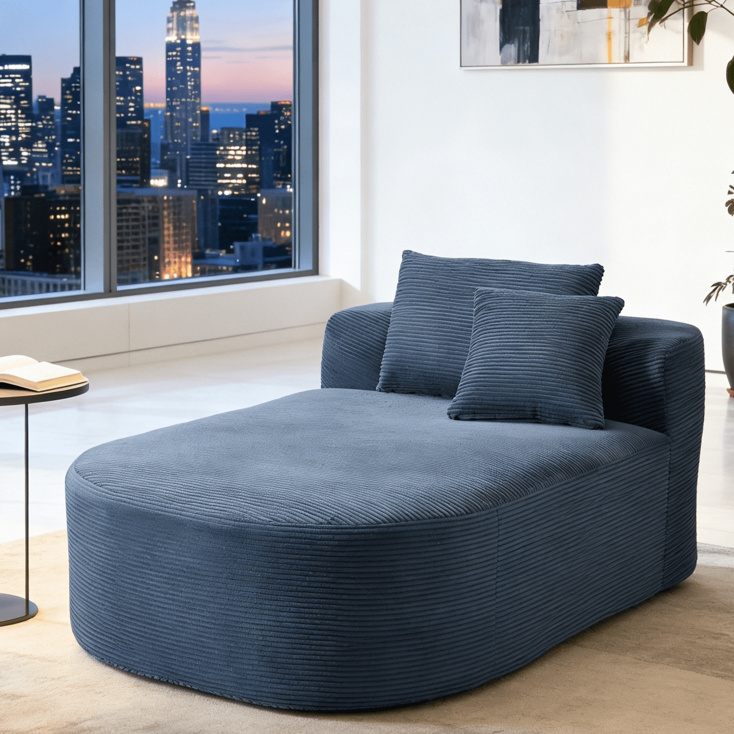 Gewnee Oversized 56.7-inch Deep Seat Corduroy Sofa Bed, No Assembly Required, Perfect for Living Room and Lounge，Blue