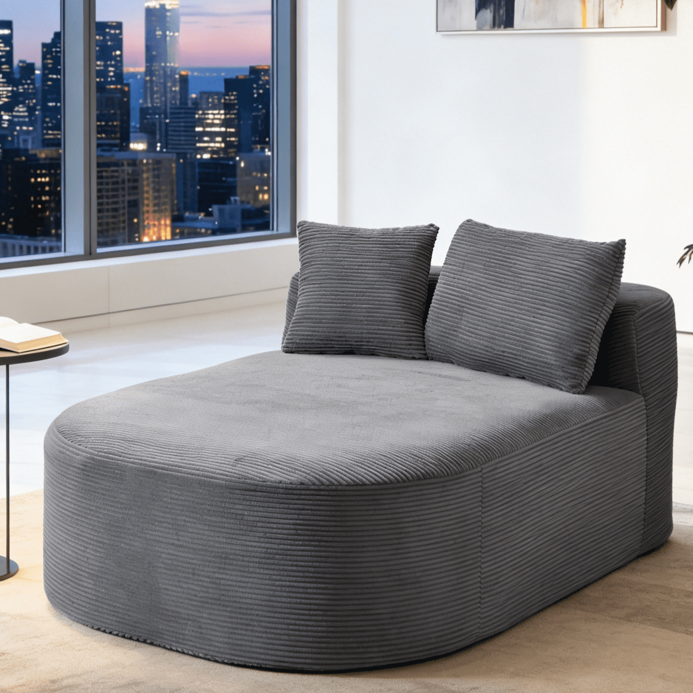 Gewnee Oversized 56.7-inch Deep Seat Corduroy Sofa Bed, No Assembly Required, Perfect for Living Room and Lounge，Dark Grey