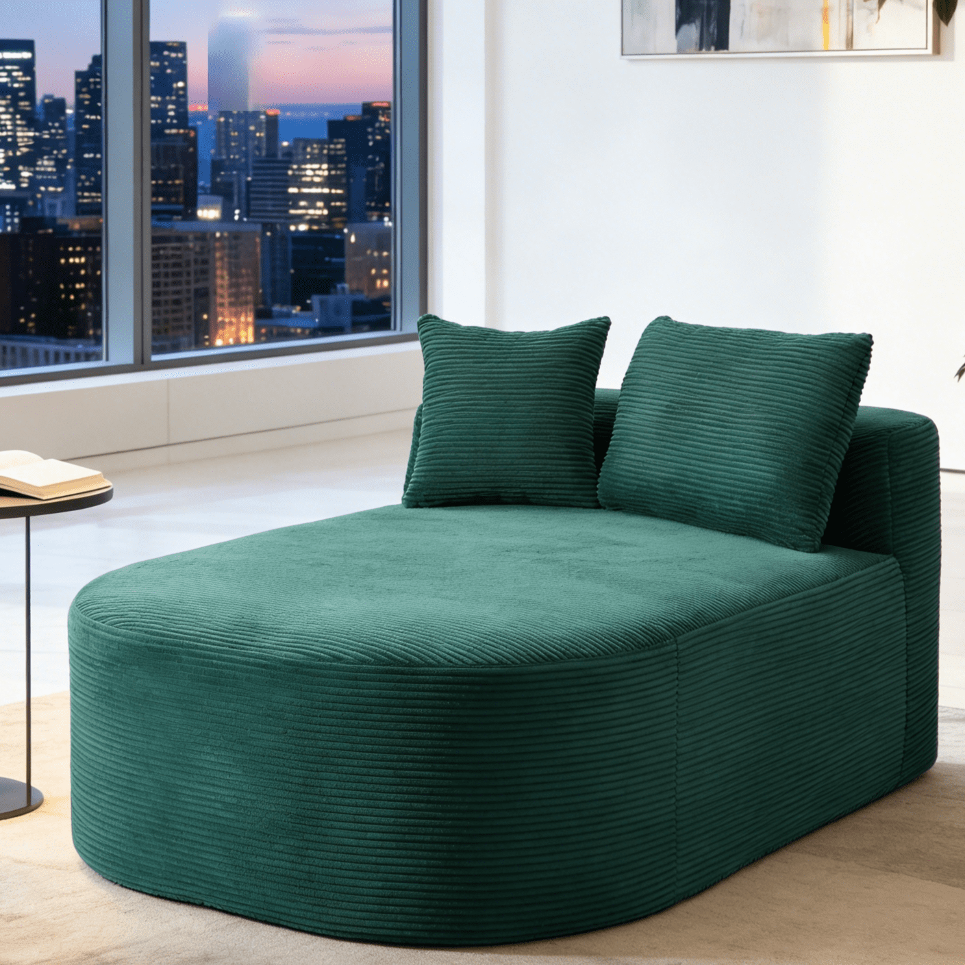 Gewnee Oversized 56.7-inch Deep Seat Corduroy Sofa Bed, No Assembly Required, Perfect for Living Room and Lounge，Green
